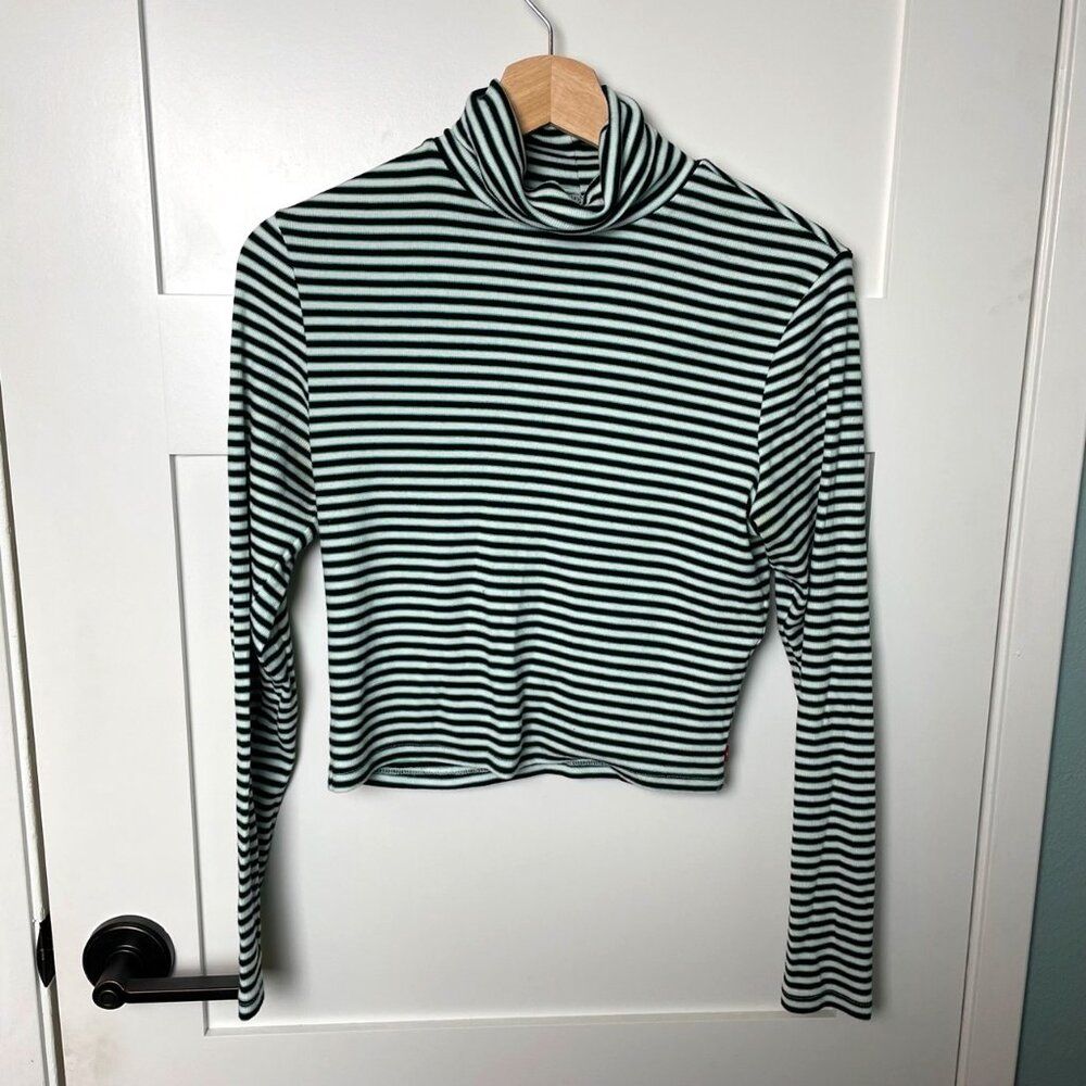 Levi's Striped Black White And Blue Turtleneck Top